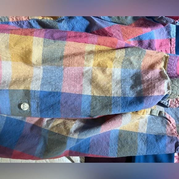 I Heart Ronson Multicolor 100% Cotton Plaid Button Down Shirt, sleeve tabs - Picture 5 of 6